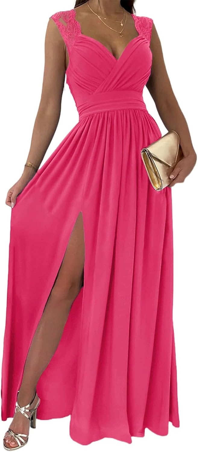 Dokotoo Womens 2026 Formal Dresses Wrap V-Neck Ruched Sexy Bridesmaid Wedding Guest Maxi Dresses