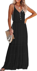 PRETTYGARDEN Women's Spaghetti Strap Summer Maxi Dress | Soft Flowy Fabric, V Neck Sleeveless , Elastic High Waist, Wedding Guest Party Dress, Casual Long Sundress for Beach Vacation