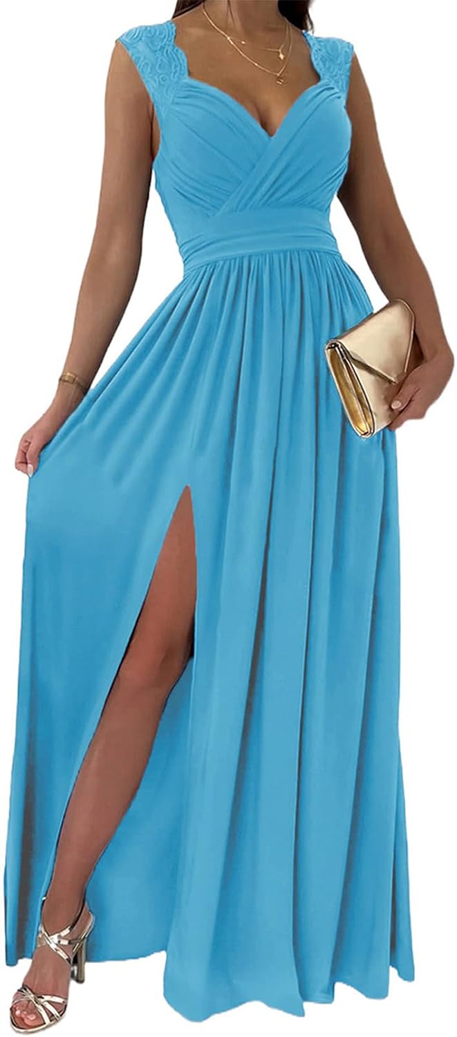 Dokotoo Womens 2026 Formal Dresses Wrap V-Neck Ruched Sexy Bridesmaid Wedding Guest Maxi Dresses