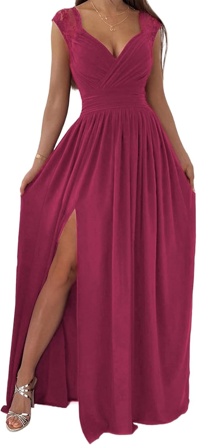 Dokotoo Womens 2026 Formal Dresses Wrap V-Neck Ruched Sexy Bridesmaid Wedding Guest Maxi Dresses