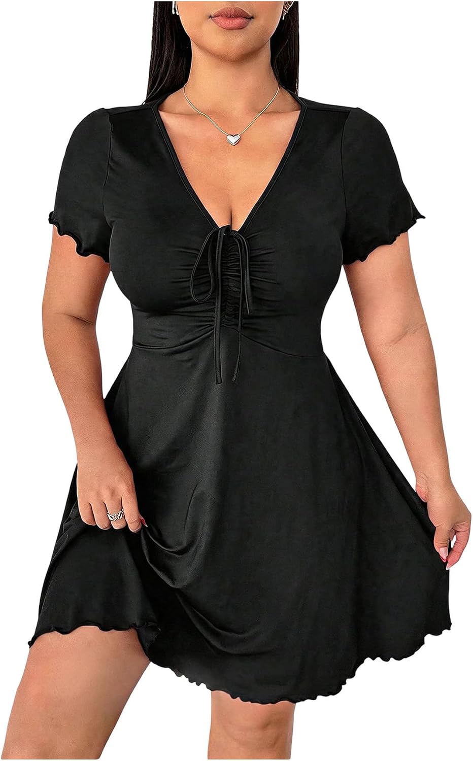SHENHE Women's Plus Size Y2k Mesh Goth Mini Dress Deep V Going Out Dresses | Floral Pattern,A Line,Deep V,Short Sleeve,Flared Hem