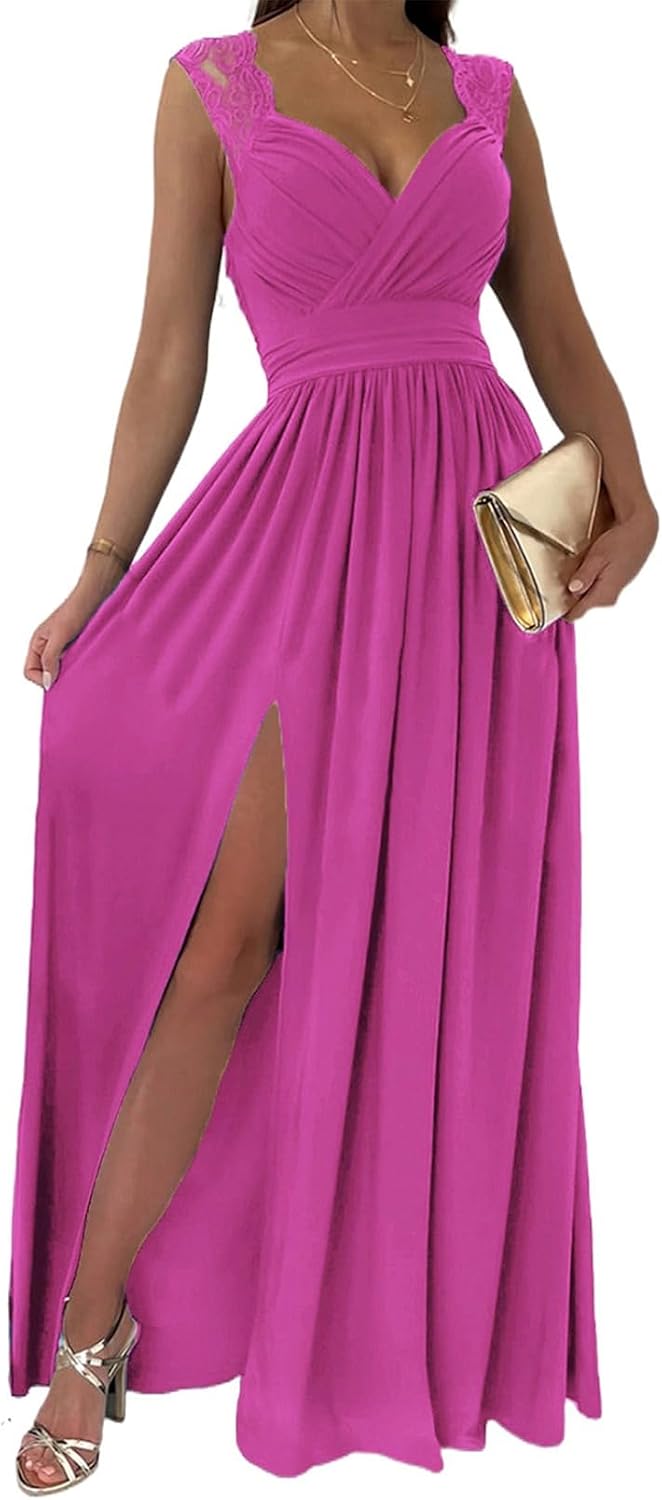 Dokotoo Womens 2026 Formal Dresses Wrap V-Neck Ruched Sexy Bridesmaid Wedding Guest Maxi Dresses
