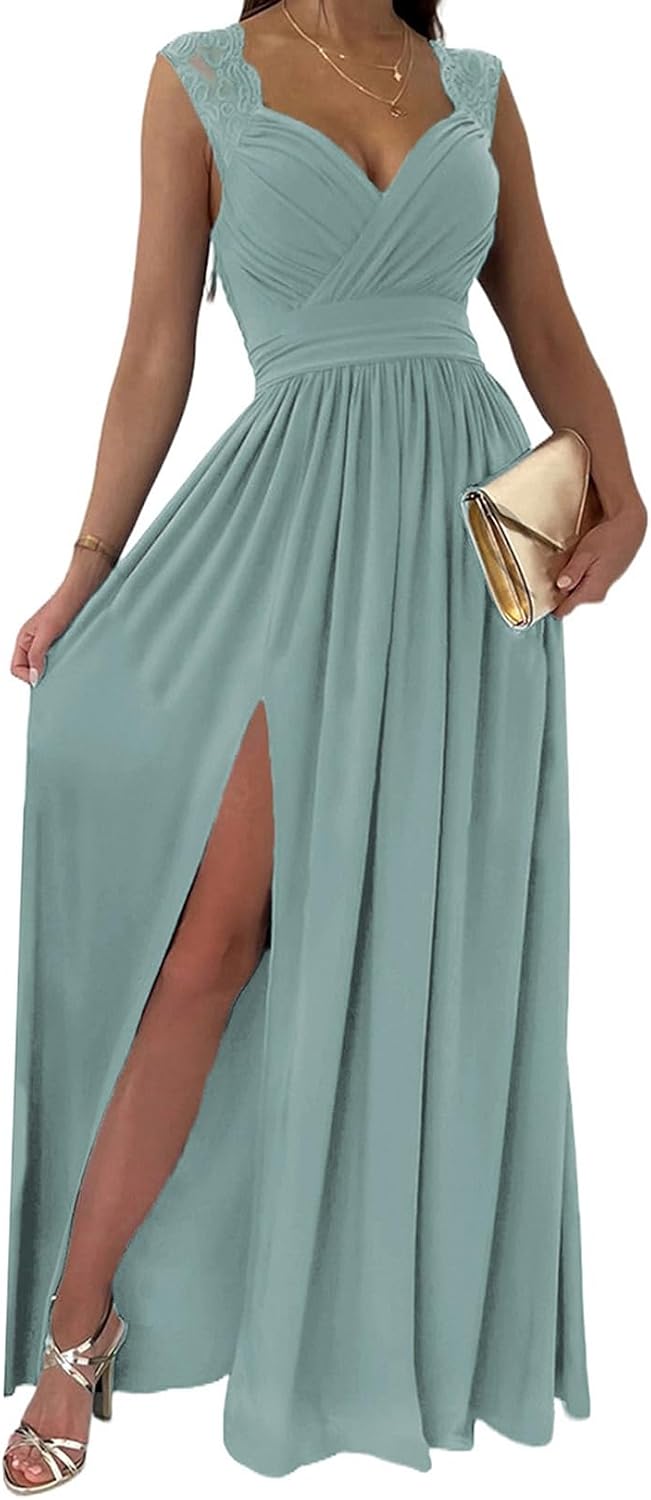 Dokotoo Womens 2026 Formal Dresses Wrap V-Neck Ruched Sexy Bridesmaid Wedding Guest Maxi Dresses