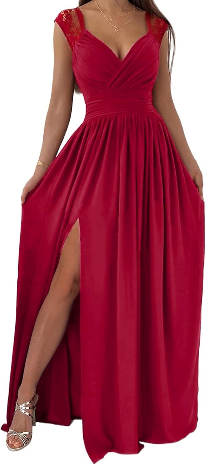 Dokotoo Womens 2026 Formal Dresses Wrap V-Neck Ruched Sexy Bridesmaid Wedding Guest Maxi Dresses
