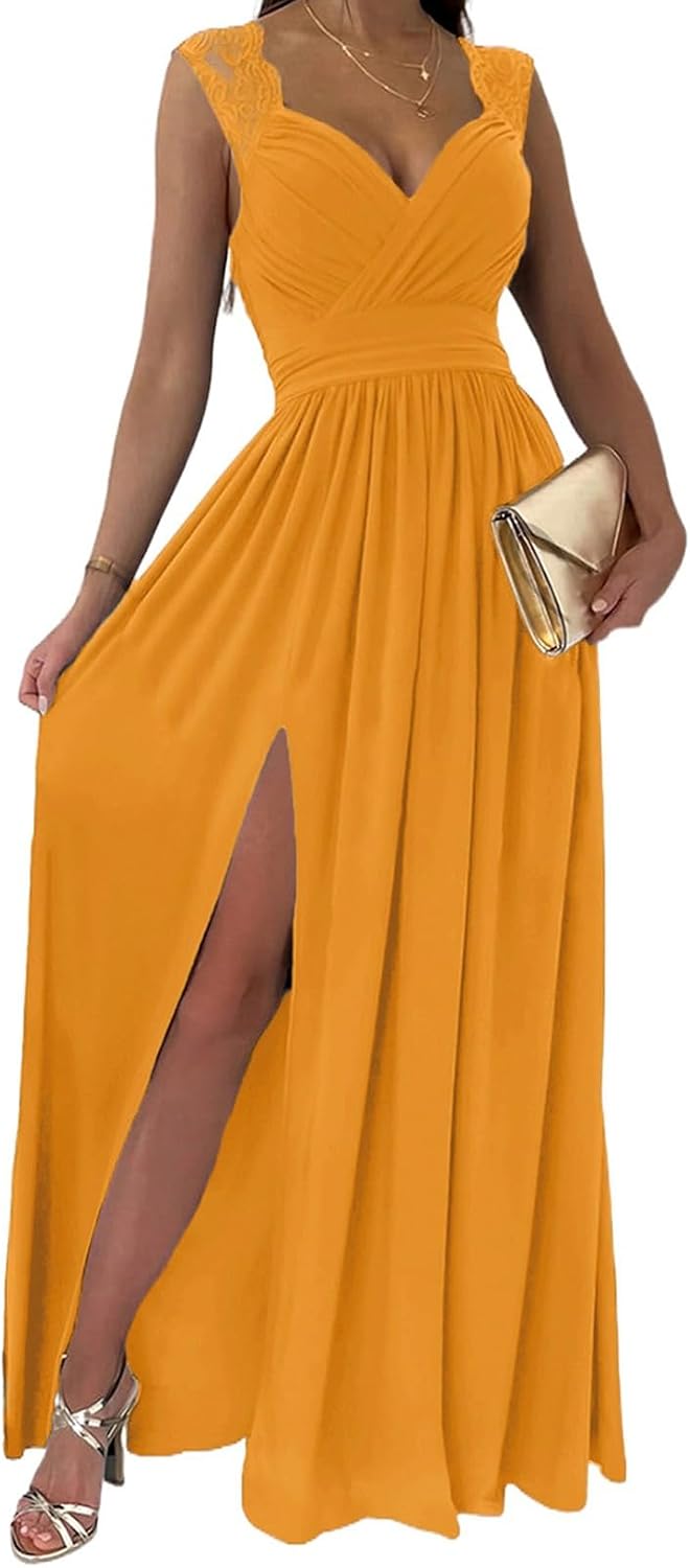 Dokotoo Womens 2026 Formal Dresses Wrap V-Neck Ruched Sexy Bridesmaid Wedding Guest Maxi Dresses