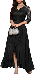 Bbonlinedress Women's V-Neck Dress for Women Wedding Guest Hi-Lo Floral Lace Prom Cocktail Party Formal Bridesmaid Dress