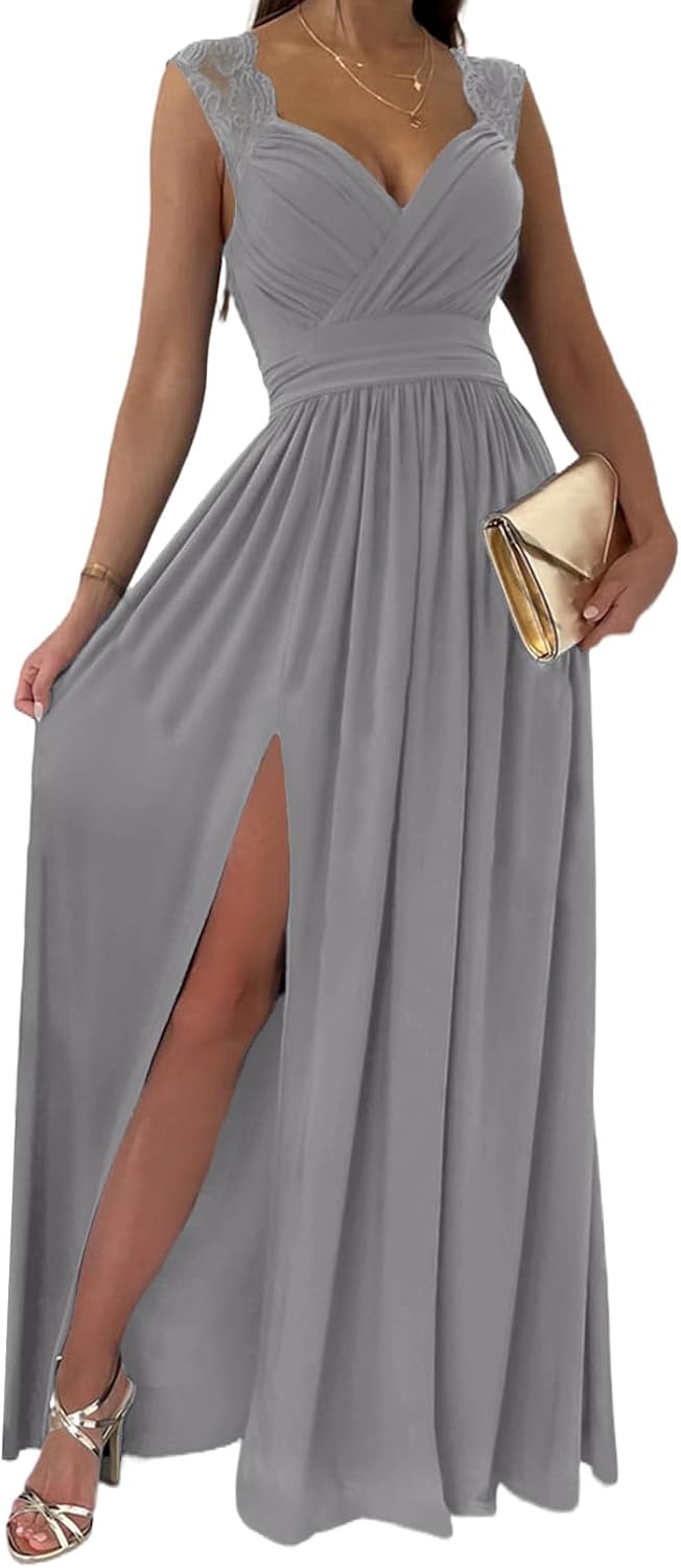 Dokotoo Womens 2026 Formal Dresses Wrap V-Neck Ruched Sexy Bridesmaid Wedding Guest Maxi Dresses