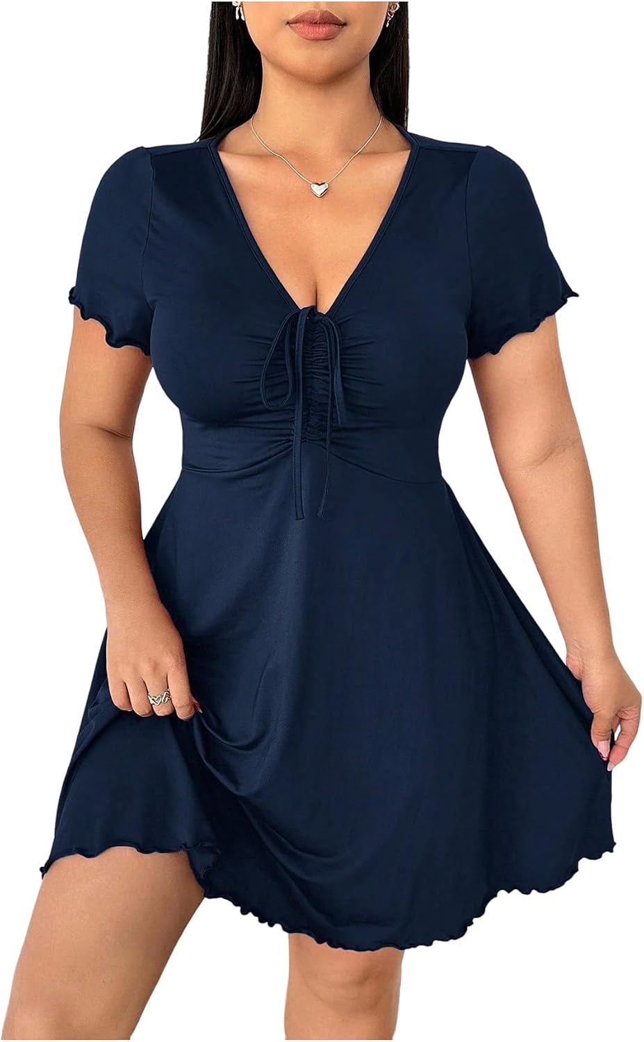 SHENHE Women's Plus Size Y2k Mesh Goth Mini Dress Deep V Going Out Dresses | Floral Pattern,A Line,Deep V,Short Sleeve,Flared Hem