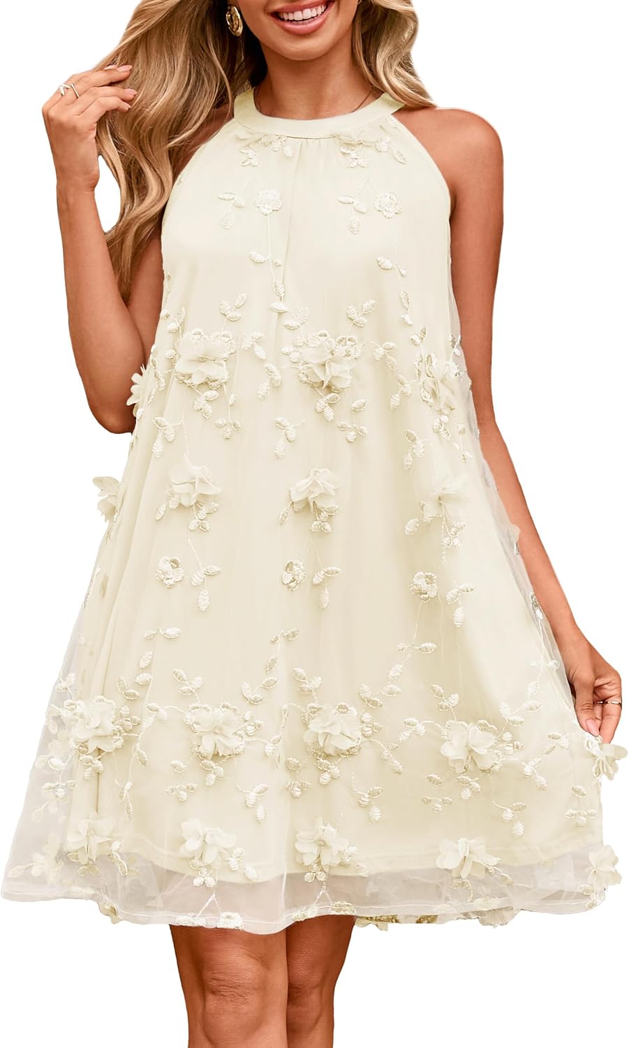 Simplee Women Halter Summer Dress Sleeveless Wedding Guest Tulle Mini Dress Flowy Party Cocktail Short Dresses 2026