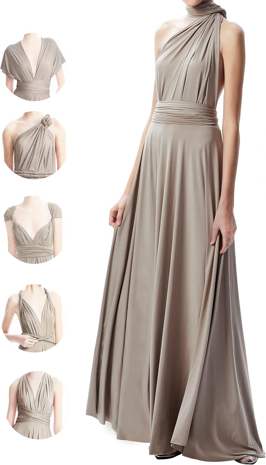 INFIWING Multi-Way Wrap Infinity Maxi Dress for Bridesmaids & Wedding Guest | Free Bandeau, 31 Colors for All Wedding Themes, 1 Dress for Any Events, Evening, Prom, Gala, Non-See-Through, Wrinkle-Free