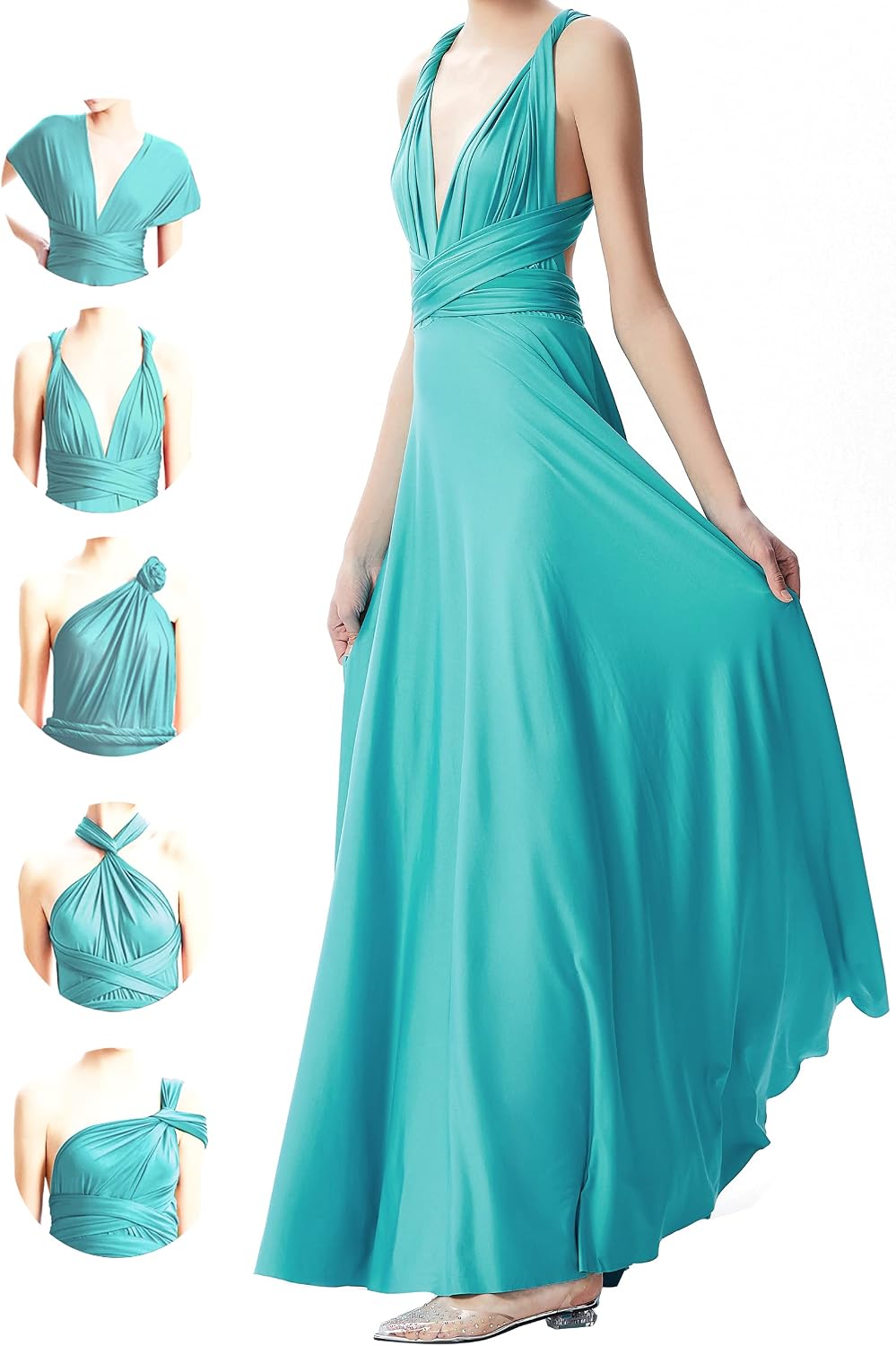 INFIWING Multi-Way Wrap Infinity Maxi Dress for Bridesmaids & Wedding Guest | Free Bandeau, 31 Colors for All Wedding Themes, 1 Dress for Any Events, Evening, Prom, Gala, Non-See-Through, Wrinkle-Free