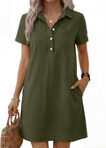 ANRABESS Womens Summer Casual Short Sleeve Shirt Dresses | Button Polo T-shirt Loose Shift Dress, Striped & Gingham, Beach Vacation Travel Outfits with Pockets, Spring Fall Clothes