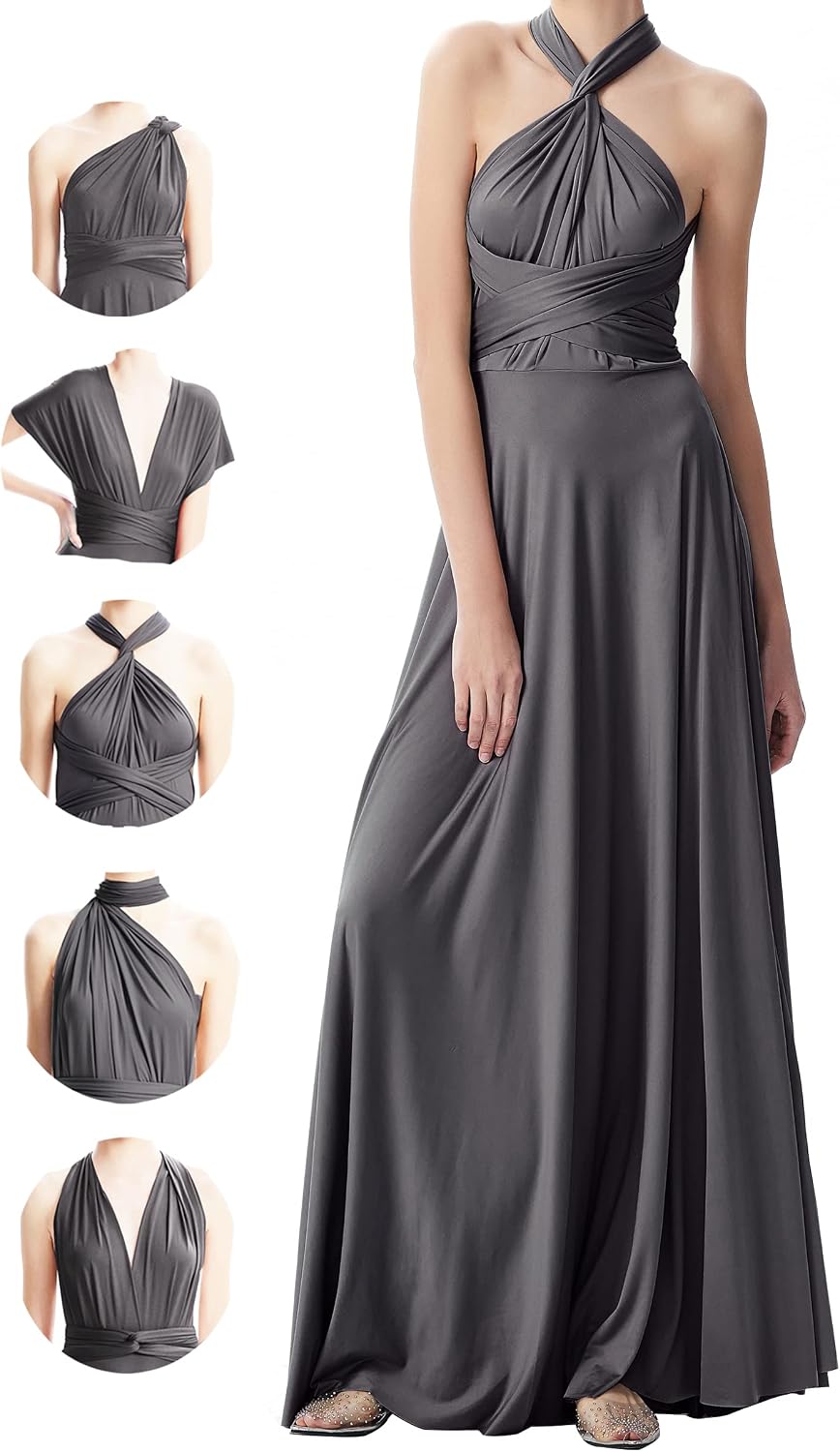 INFIWING Multi-Way Wrap Infinity Maxi Dress for Bridesmaids & Wedding Guest | Free Bandeau, 31 Colors for All Wedding Themes, 1 Dress for Any Events, Evening, Prom, Gala, Non-See-Through, Wrinkle-Free