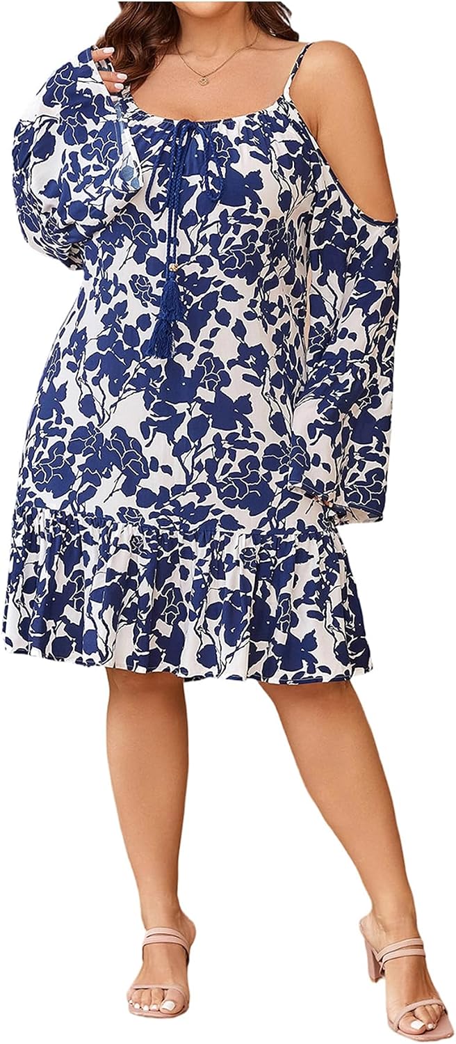 BEAUDRM Women's Plus Size Western Fall Dress Bell Sleeve Cowgirl Dresses | Western, Paisley, Boho, Ruffle, Cold Shoulder, Cowgirl Dress, Country 70s Outfits
