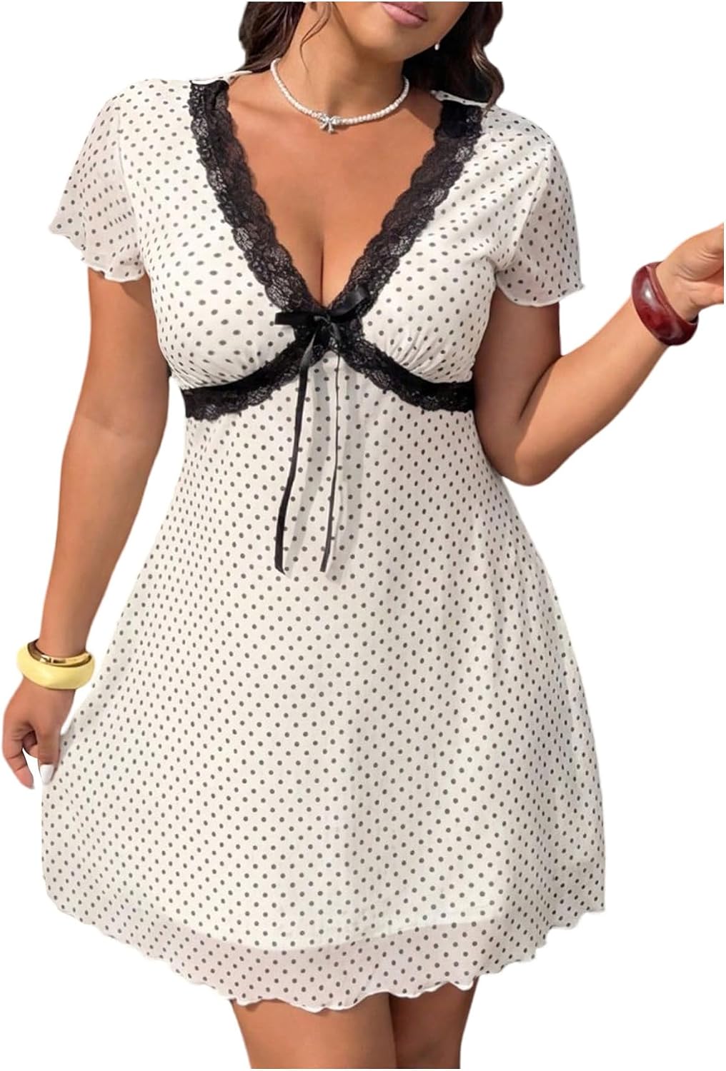 SHENHE Women's Plus Size Y2k Mesh Goth Mini Dress Deep V Going Out Dresses | Floral Pattern,A Line,Deep V,Short Sleeve,Flared Hem