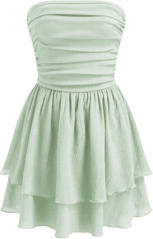 CIDER Women's Summer Cocktail Dress - Tube Ruched Ruffle Mini Dress | Strapless, Country Concert, Western Cowgirl Outfits