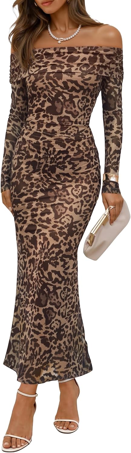 ZESICA Womens Long Sleeve Off Shoulder Maxi Fall Mesh Wedding Guest Dresses | Floral, Bodycon, Elegant, Sexy, Formal, Cocktail, Party, Baby Shower, Bridal Shower, Holiday, Dinner, Prom, Homecoming Dress