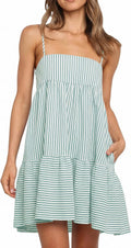 Wenrine Womens Summer Striped Mini Dress Spaghetti Strap Beach Sundress | Casual,Sleeveless,Loose,A Line,Short Dresses,Vacation,Resort,Sun Dress, with Pockets