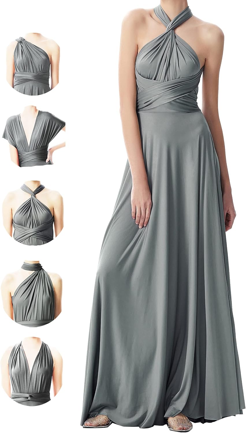 INFIWING Multi-Way Wrap Infinity Maxi Dress for Bridesmaids & Wedding Guest | Free Bandeau, 31 Colors for All Wedding Themes, 1 Dress for Any Events, Evening, Prom, Gala, Non-See-Through, Wrinkle-Free