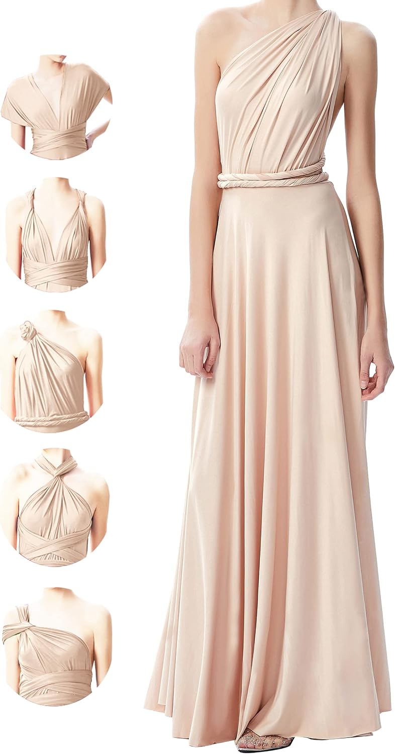 INFIWING Multi-Way Wrap Infinity Maxi Dress for Bridesmaids & Wedding Guest | Free Bandeau, 31 Colors for All Wedding Themes, 1 Dress for Any Events, Evening, Prom, Gala, Non-See-Through, Wrinkle-Free