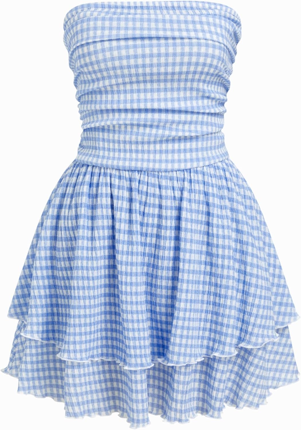 CIDER Women's Summer Cocktail Dress - Tube Ruched Ruffle Mini Dress | Strapless, Country Concert, Western Cowgirl Outfits
