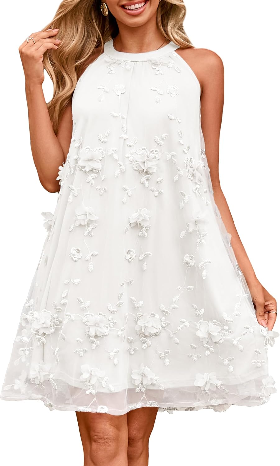 Simplee Women Halter Summer Dress Sleeveless Wedding Guest Tulle Mini Dress Flowy Party Cocktail Short Dresses 2026