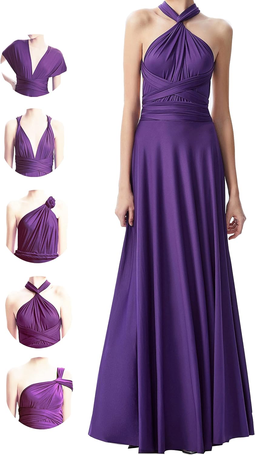 INFIWING Multi-Way Wrap Infinity Maxi Dress for Bridesmaids & Wedding Guest | Free Bandeau, 31 Colors for All Wedding Themes, 1 Dress for Any Events, Evening, Prom, Gala, Non-See-Through, Wrinkle-Free
