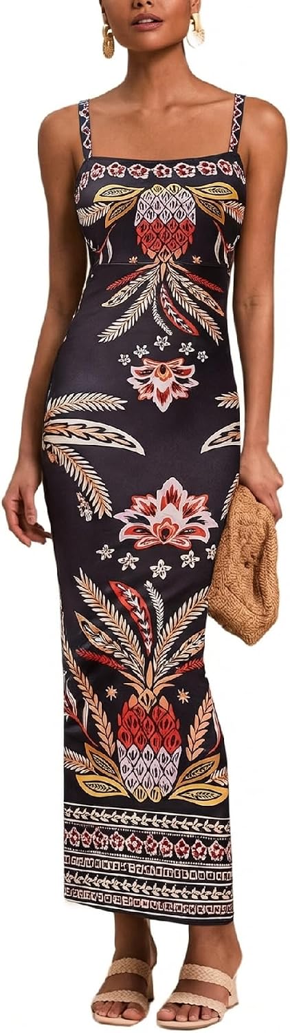 Floerns Women's Tropical Bow Tie Back Long Dress Sleeveless Maxi Dress | Hawaiian Resort Wear, Coastal Vacation, Beach Wedding Guest, Side Slit, Spring Break Outfits
