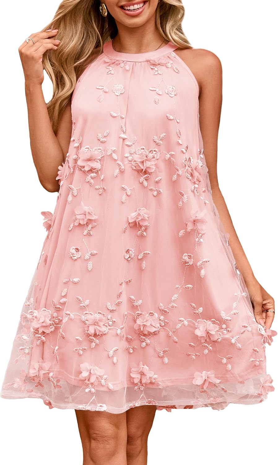 Simplee Women Halter Summer Dress Sleeveless Wedding Guest Tulle Mini Dress Flowy Party Cocktail Short Dresses 2026