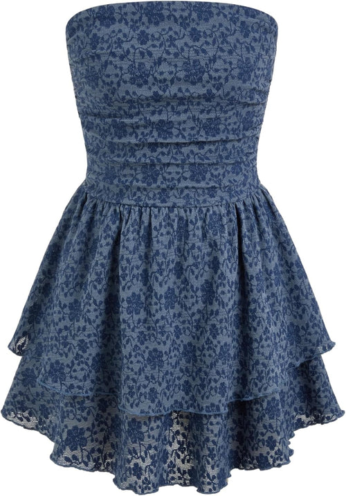 CIDER Women's Summer Cocktail Dress - Tube Ruched Ruffle Mini Dress | Strapless, Country Concert, Western Cowgirl Outfits