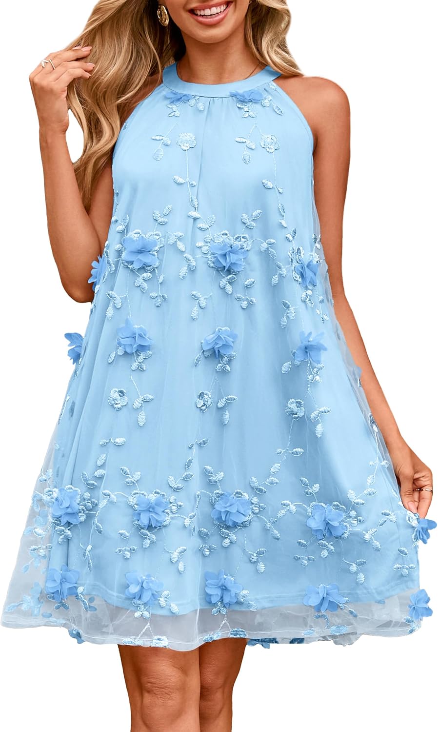 Simplee Women Halter Summer Dress Sleeveless Wedding Guest Tulle Mini Dress Flowy Party Cocktail Short Dresses 2026