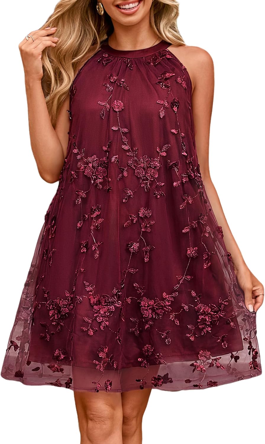 Simplee Women Halter Summer Dress Sleeveless Wedding Guest Tulle Mini Dress Flowy Party Cocktail Short Dresses 2026