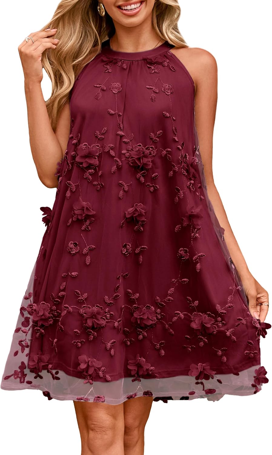 Simplee Women Halter Summer Dress Sleeveless Wedding Guest Tulle Mini Dress Flowy Party Cocktail Short Dresses 2026