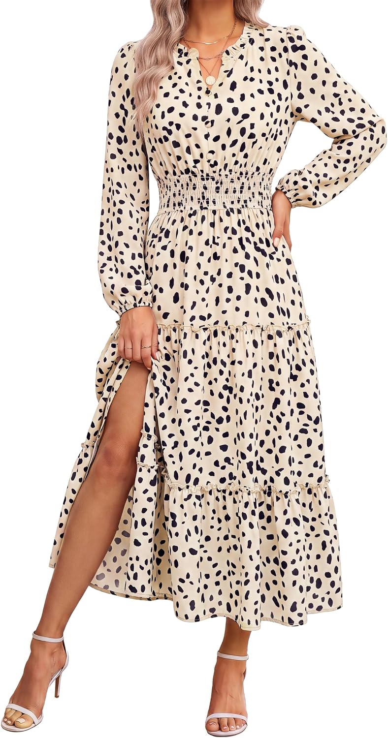 GRACE KARIN Women's Floral Maxi Dress 2026 Fall Long Sleeve V Neck Empire Waist A Line Flowy Dress with Pocket
