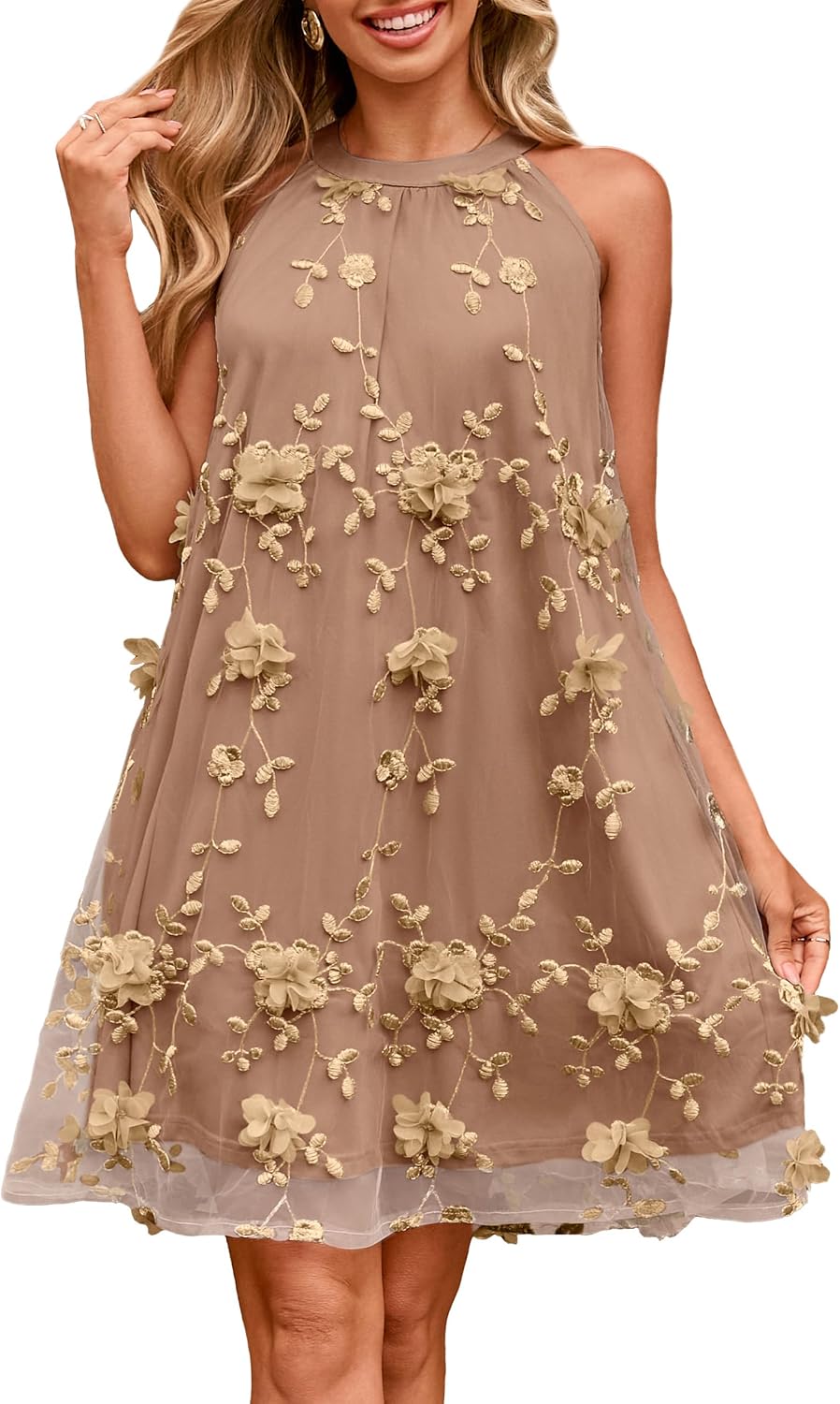 Simplee Women Halter Summer Dress Sleeveless Wedding Guest Tulle Mini Dress Flowy Party Cocktail Short Dresses 2026