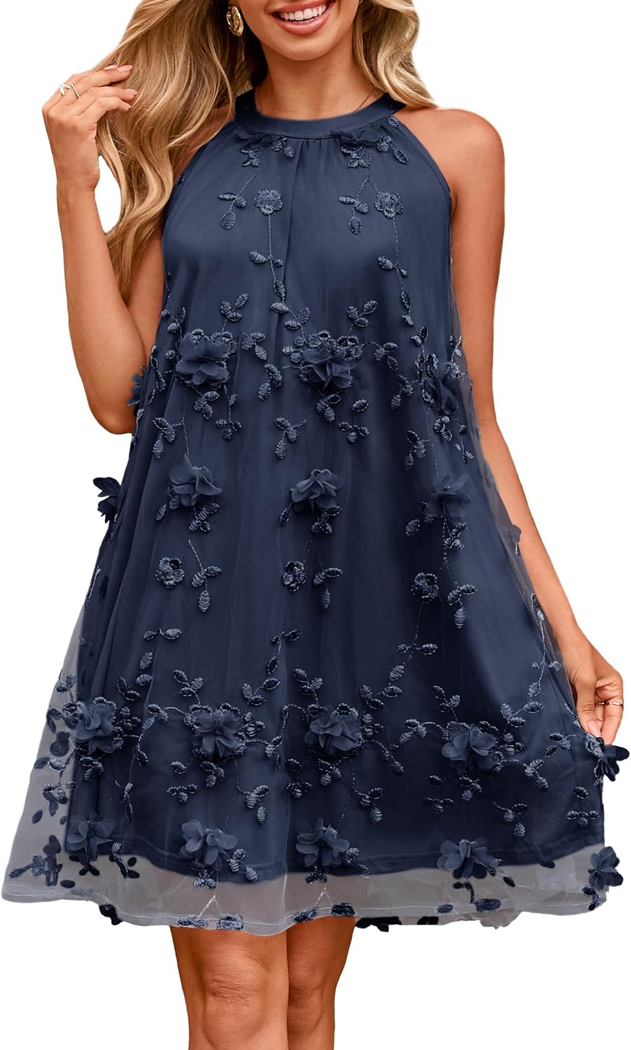 Simplee Women Halter Summer Dress Sleeveless Wedding Guest Tulle Mini Dress Flowy Party Cocktail Short Dresses 2026
